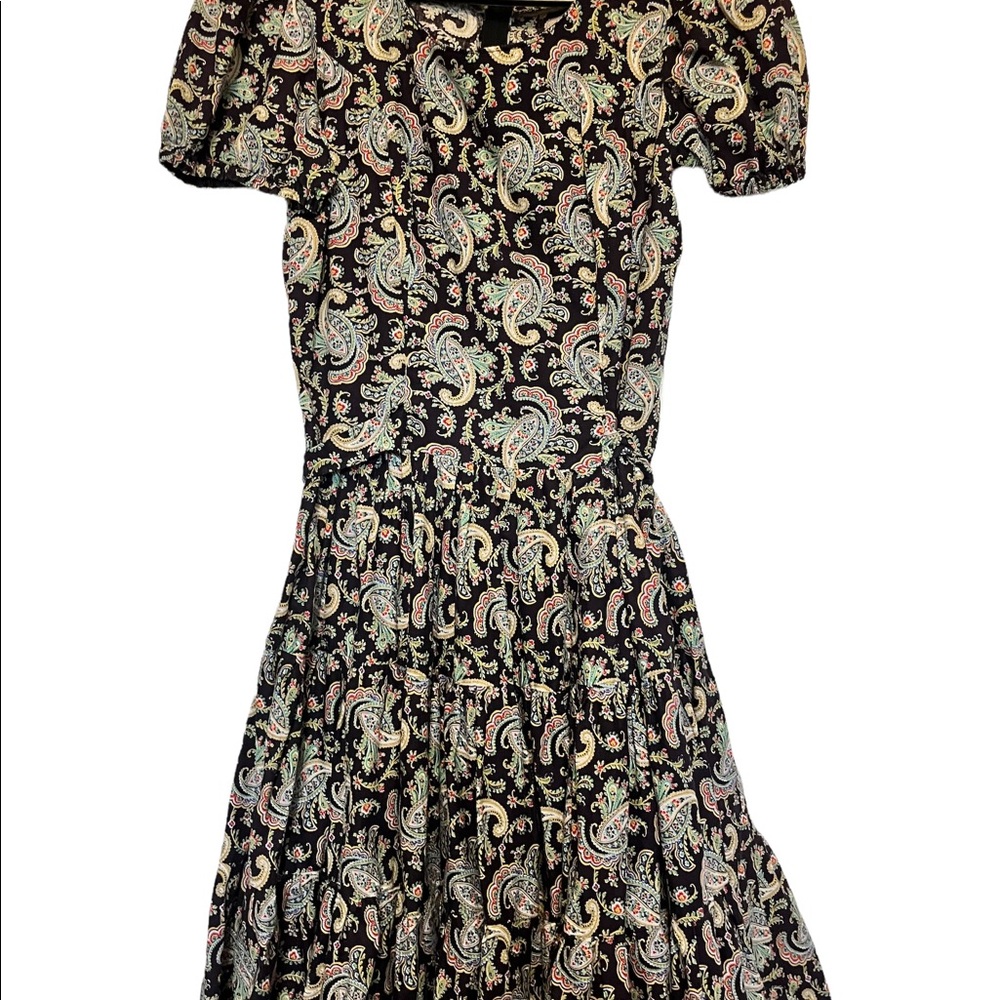Multicolored Paisley Print Short Sleeve Flowy Dress Measurements In Pictures